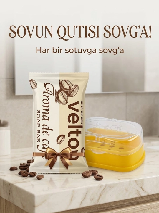 Velton qattiq atir sovuni va qopqoqli sovundon, shaxsiy gigiyena to‘plami