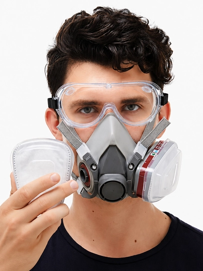 Respirator maska va ko‘zoynak 6200, 2 filtrli, chang bo‘yoq gaz ish uchun himoya to‘plam 7