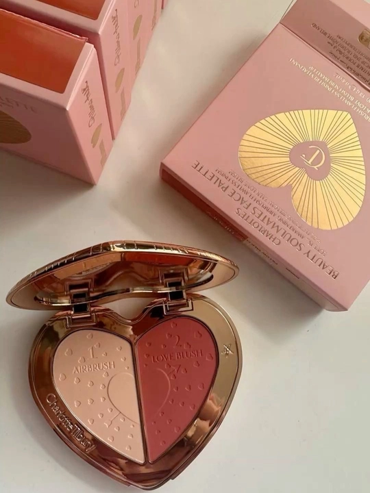 Пудра и румяна Charlotte Tilbury soulmates face palette для всех типов кожи, pink, peach