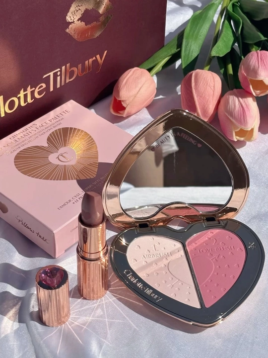 Пудра и румяна Charlotte Tilbury soulmates face palette для всех типов кожи, pink, peach