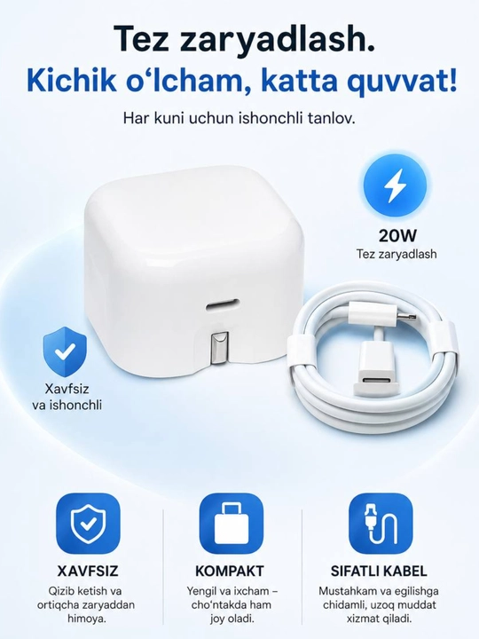Iphone 35W adapter, USB-C lighting, tez zaryadlovchi