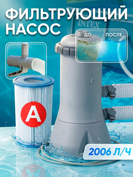 Фильтр-насос INTEX для бассейна, картриджный фильтр, 2006 л/ч, до 8500 литров