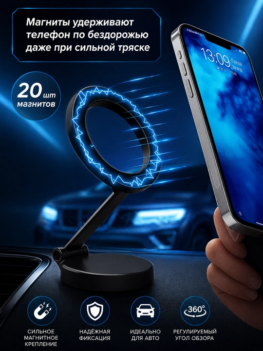 L-919 Магнитная подставка для телефона – вращение 360°, универсальная, прочная - 