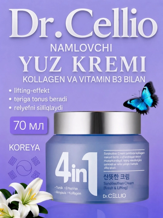 Dr.Cellio 4in1 увлажняющий коллагеновый крем + ночная маска для лица, против морщин
