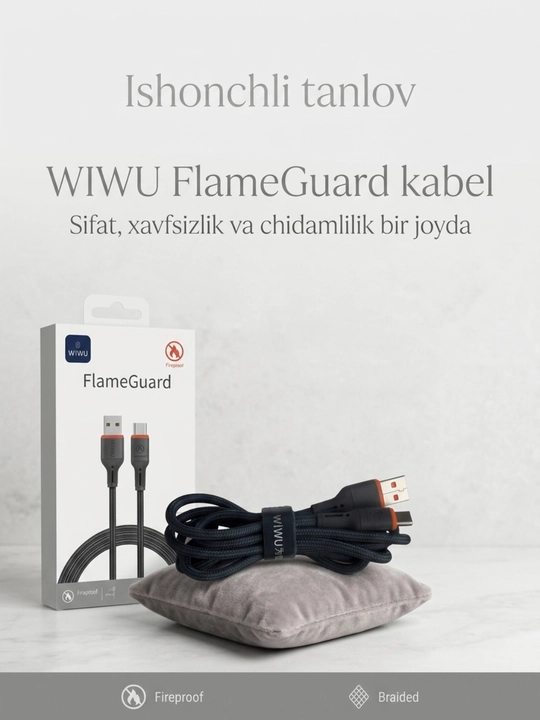 USB-type-c kabel, tez zaryad kabel, wiwu kabel,  zaryadlash kabeli, 1.2m kabel - 
