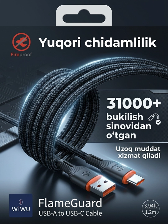 Кабель USB Type-C, кабель для быстрой зарядки, кабель Wiwu, зарядный кабель 