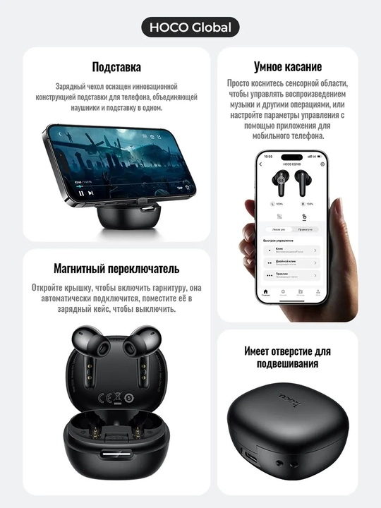 Simsiz quloqchinlar Hoco EQ100, AI tarjimon, Bluetooth 5.4 ANC+ENC shovqinni cheklash