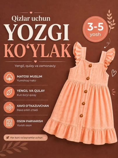 Платье для девочек, муслиновое платье, летнее платье — BOLA557-LYAMKAMUSLIN-МАНГО-4 года