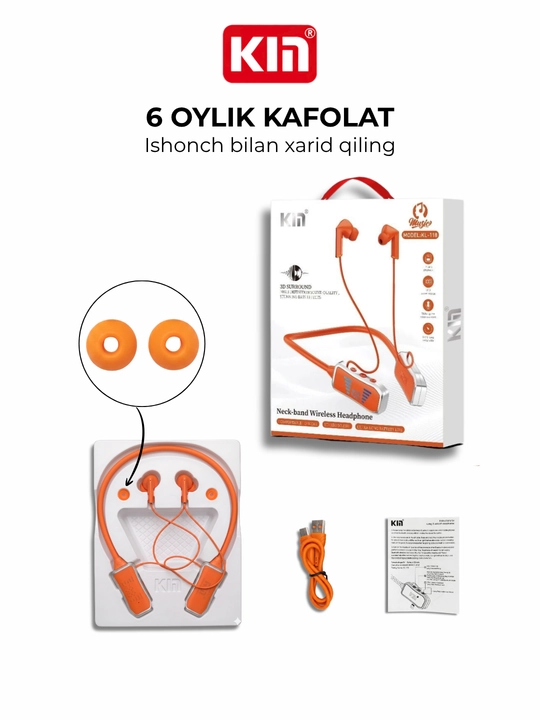 Simsiz quloqchin KIN KL50/118 Bluetooth 5.4, LED displey, 400 mAh batareya, TF-karta