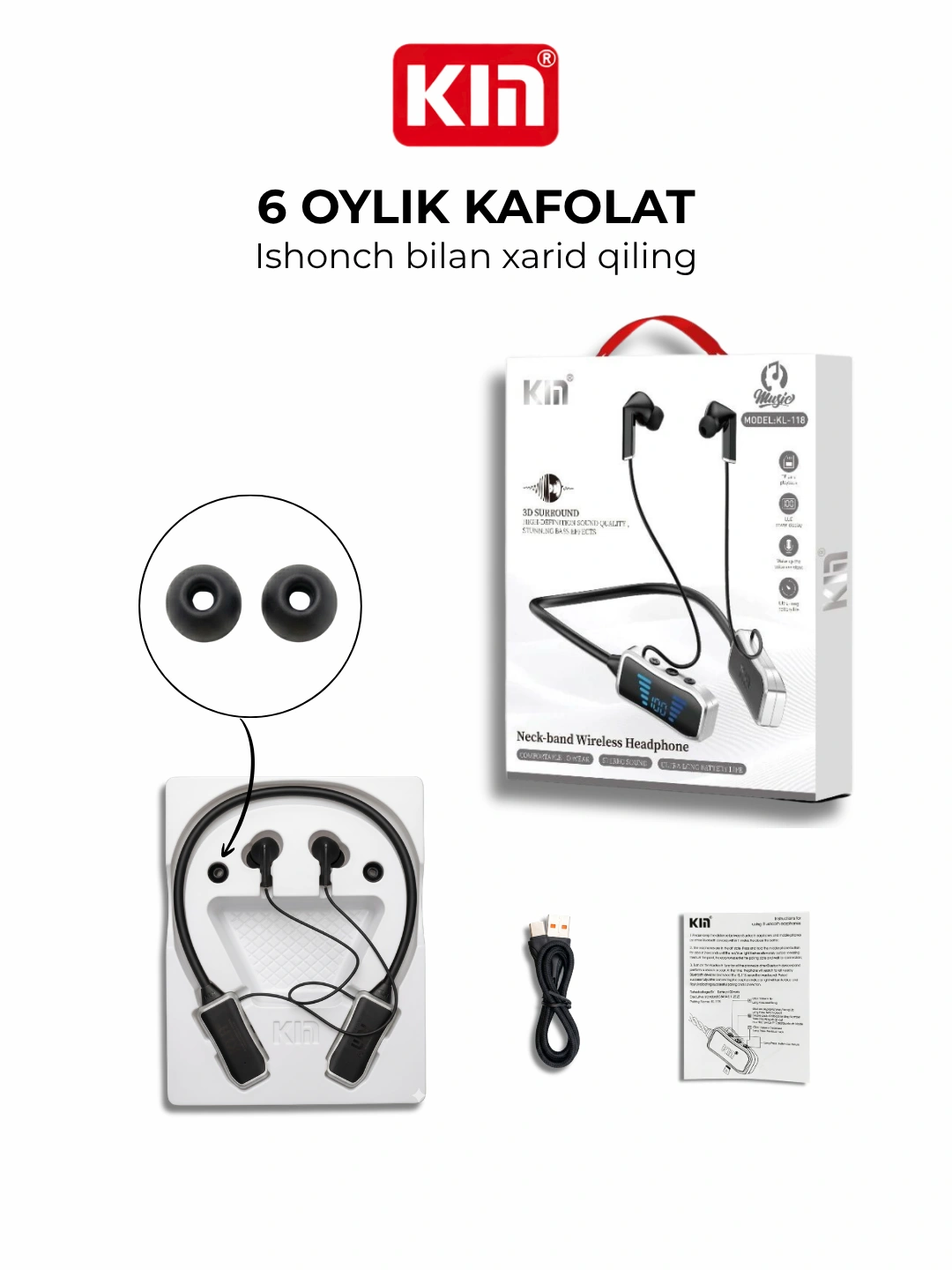 Bluetooth-наушники KIN KL50/118 с LED-дисплеем, аккумулятором 400 mAh ...