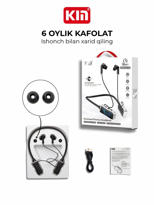 Simsiz quloqchin KIN KL50/118 Bluetooth 5.4, LED displey, 400 mAh batareya, TF-karta