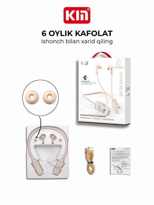 Simsiz quloqchin KIN KL50/118 Bluetooth 5.4, LED displey, 400 mAh batareya, TF-karta