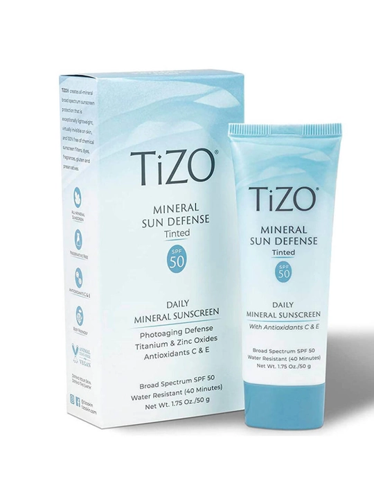 TiZO Mineral Sun Defense SPF 50 Tinted quyoshdan himoyalovchi mineral, tus beruvchi kremi, 50 g