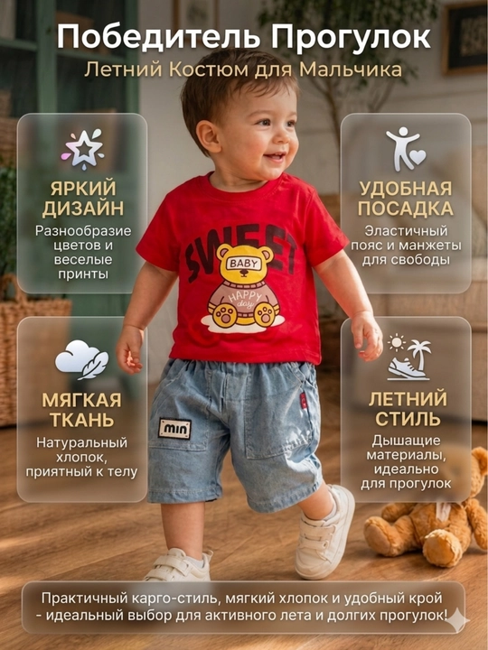 Футболка и шорты для мальчиков