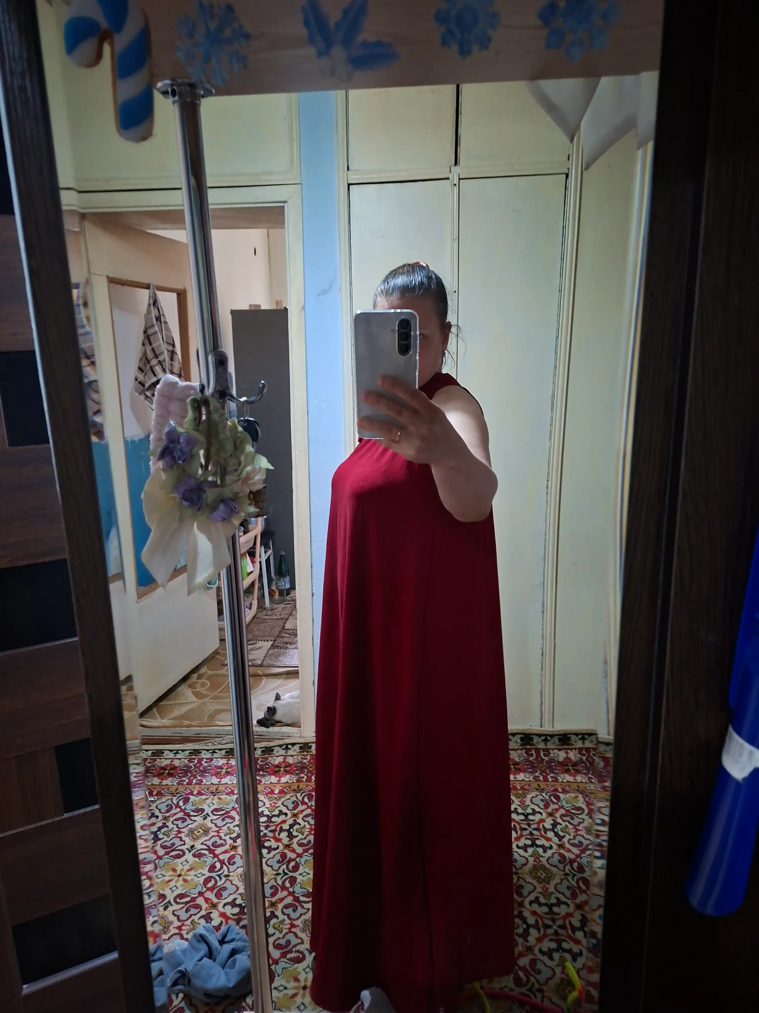 Sarafan libos, uzun, bantli, limon va jigarrang, standart o‘lchamda
