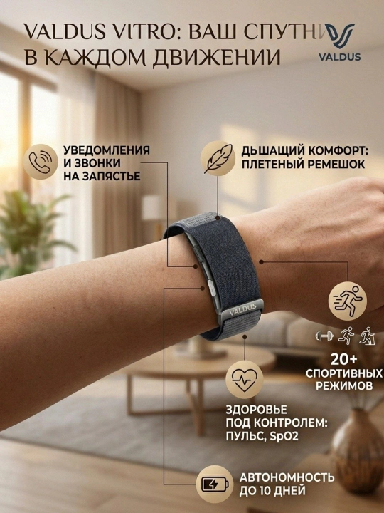 VALDUS VITRO ECG, умный фитнес браслет, фитнес трекер - 