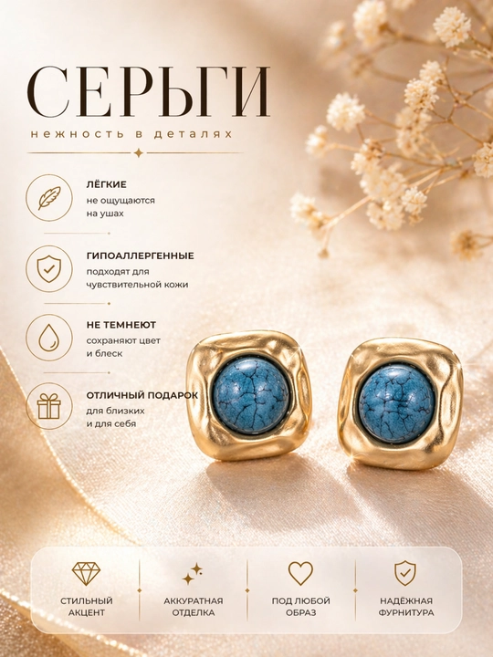 Серьги, Лёгкие серьги с аккуратным дизайном для повседневного образа - 
