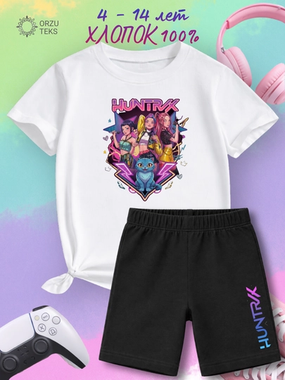 Комплект футболка и шорты Roblox Stich для девочек, без карманов, ORZU-TEKS