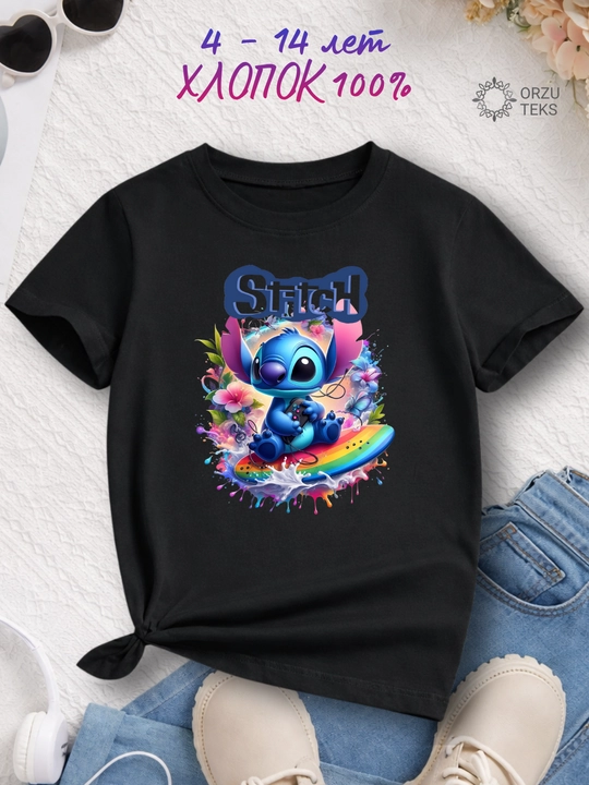 Qizlar uchun HUNTRIX, ROBLOX, STICH, MINECRAFT,  printli futbolka, paxta, ORZU-TEKS - 