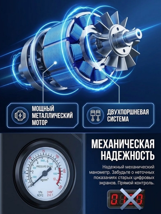 Avtomobil kompressori simsiz portativ manometrli shlang bilan yo‘lda shinalar uchun