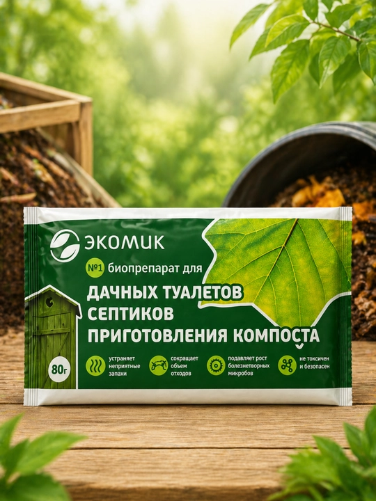 Биопрепарат для дачных туалетов и септиков Экомик, для компоста, 80 г
