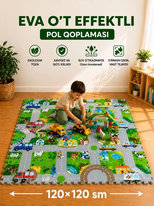 Развивающий коврик для детей, 120x120 см, безопасный и удобный игровой коврик - 