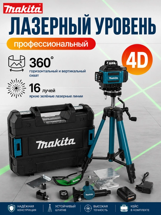 Лазерный уровень 4D Mk D16, со стойкой - 