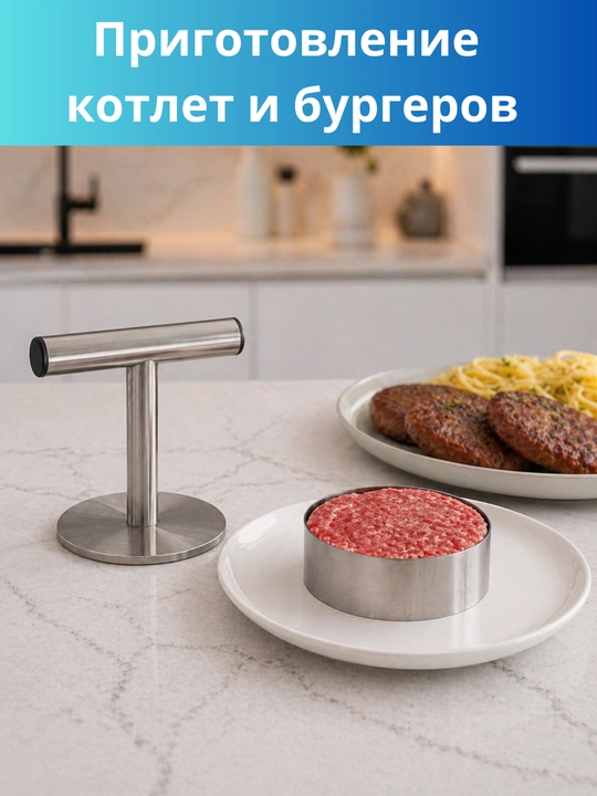 Kotlet, burger, chuchvara, tuxumli taom va guruchli burger tayyorlash uchun forma-press