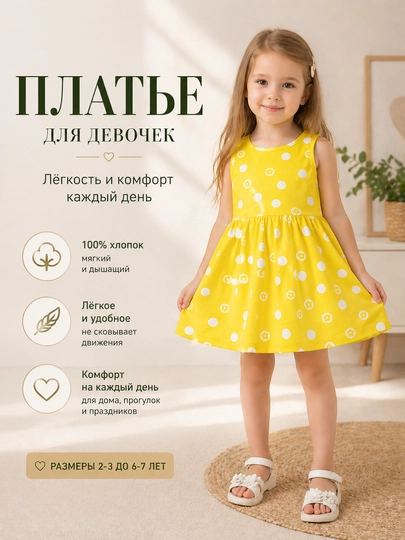 Платье для девочки 100% хлопок — DIZAY-SARIQKUY-ЖЕЛТ-2 года