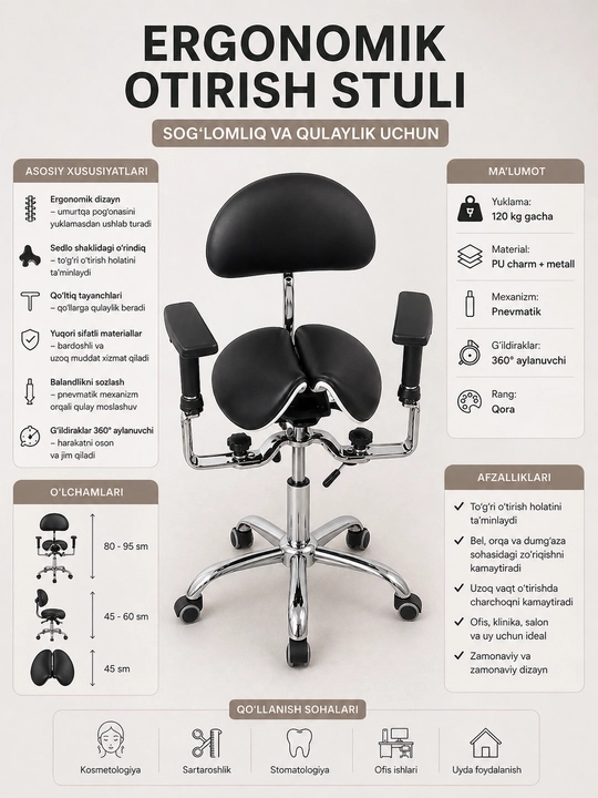 Ergonomik Ortopedik Sedlo Stul - 