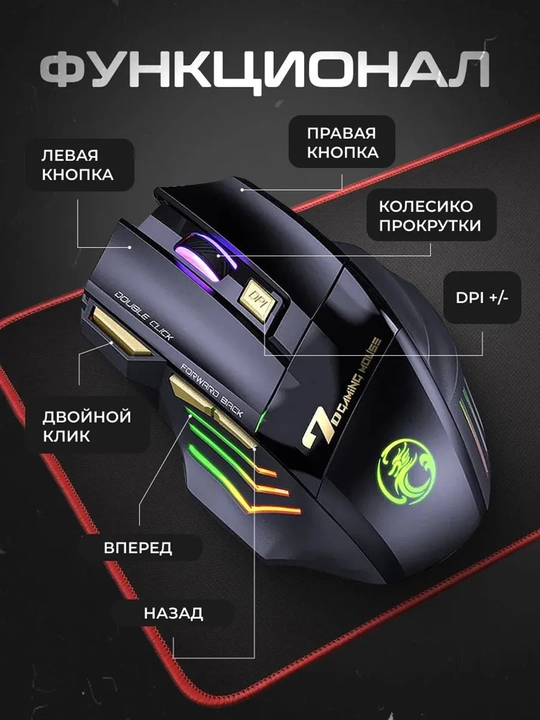 Мышка для компьютера, мышь компьютерная беспроводная Мышь с RGB подсветкой и Bluetooth 