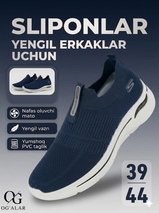 Erkaklar sliponlari, yengil, nafas oluvchi, yozgi, har kunlik qulay oyoq kiyim