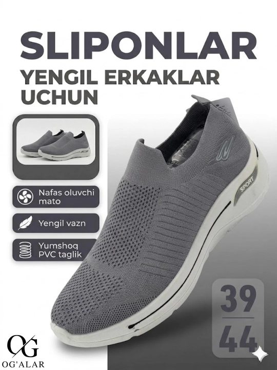 Erkaklar sliponlari, yengil, nafas oluvchi, yozgi, har kunlik qulay oyoq kiyim