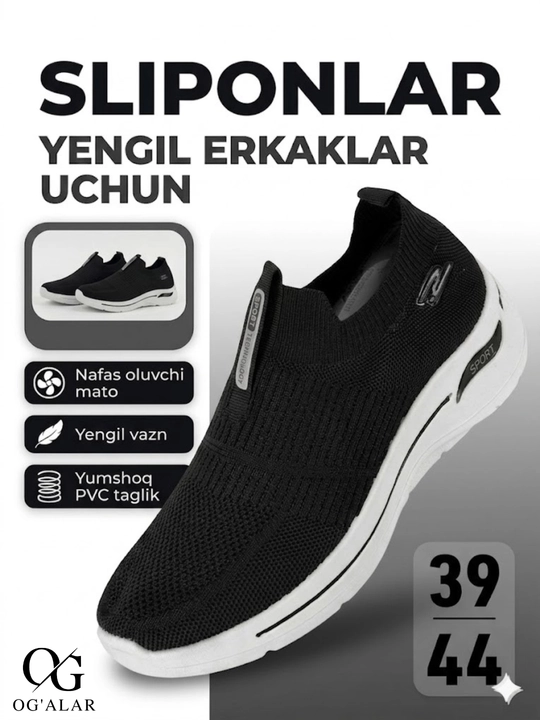 Erkaklar sliponlari, yengil, nafas oluvchi, yozgi, har kunlik qulay oyoq kiyim