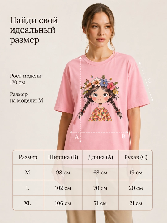 Ayollar futbolkasi, printli, keng fason, oq/pushti/qora, 9 tur, M-XL