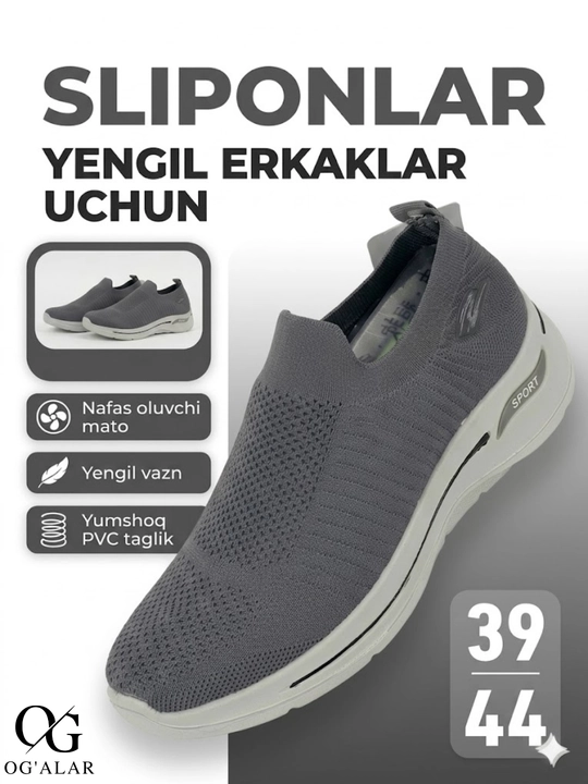 Erkaklar sliponlari, yengil, nafas oluvchi, yozgi, har kunlik qulay oyoq kiyim