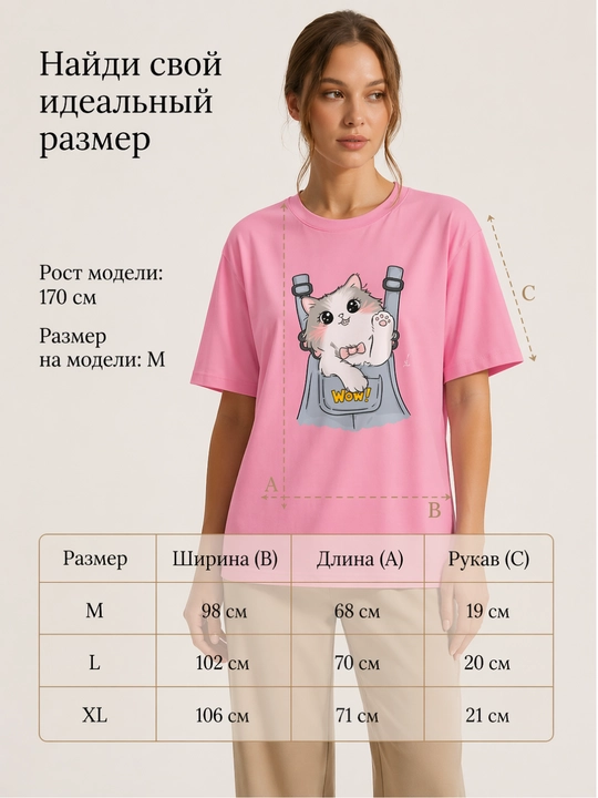 Ayollar futbolkasi, printli, keng fason, oq/pushti/qora, 9 tur, M-XL