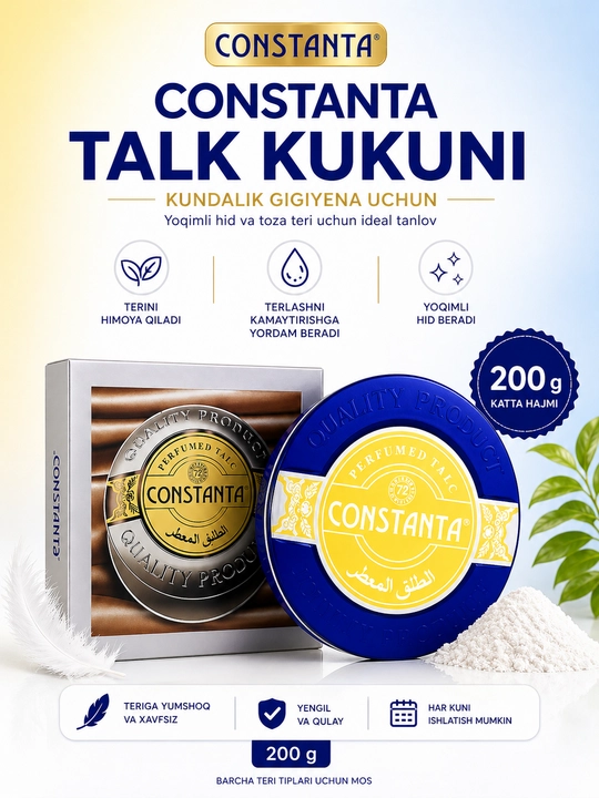 Tana uchun xushbo‘y kukun CONSTANTA 200 g - kundalik gigiyena uchun, yoqimli ta’mli kukun - 