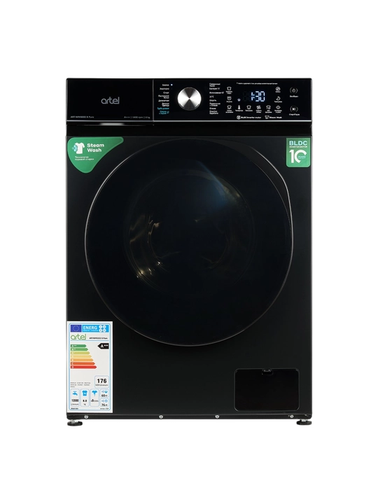 Стиральная машина Artel ART-WM8002 B Pure черная, 8 кг, 1400 об/мин, инвертор, пар - 
