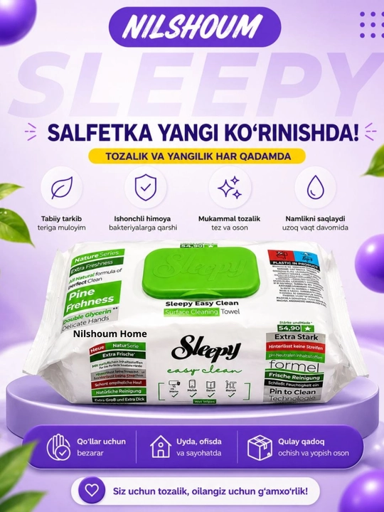 Sleepy Sirkali nam salfetkalar, Sleepy turli xushbo‘y hidli salfetkalar, 100 dona - 