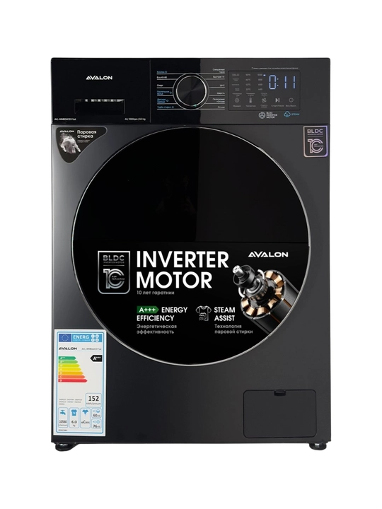 Стиральная машина Avalon AVL-WM 6040, 6 кг, инвертор, пар, сенсор, черная - 