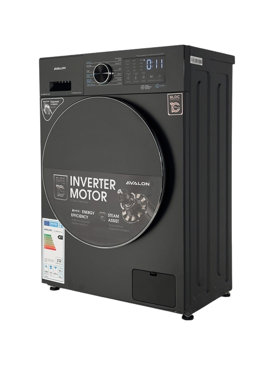 Avalon AVL-WM 6040 kir yuvish mashinasi, 6 kg, inverter, bug‘li yuvish, qora