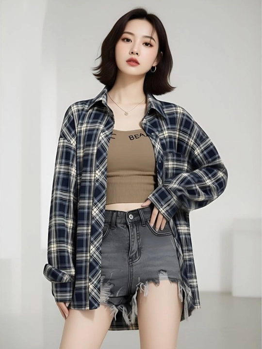 Женская клетчатая рубашка oversize