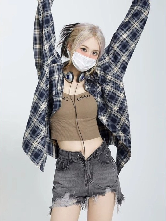 Женская клетчатая рубашка oversize