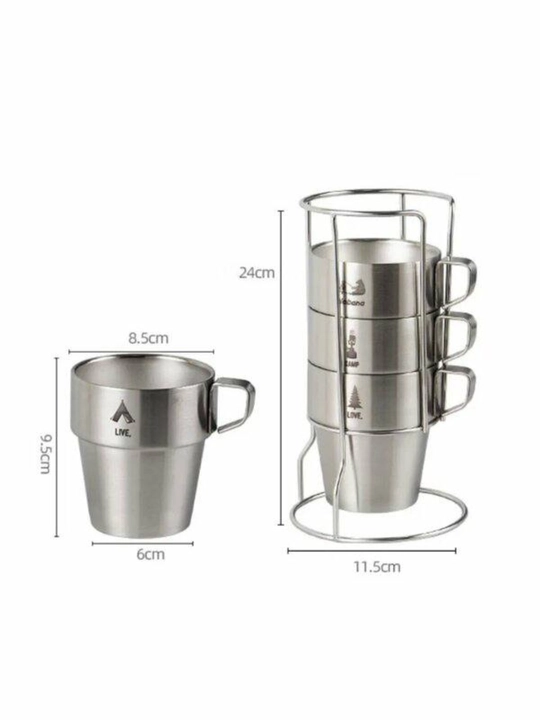 NOBANA 300 ml sayohat krujkalar to‘plami — 4 dona, zanglamaydigan po‘lat krujka