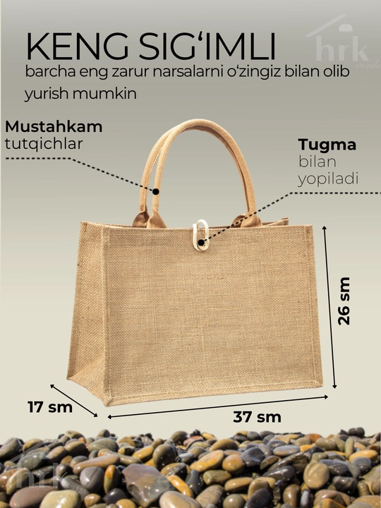 Tutqichli jutdan/kanvastan plyaj sumkasi