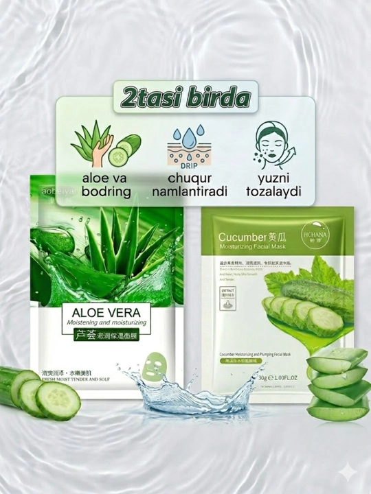 Ayollar va qizlar uchun yuzni namlantiruvchi niqob (matoli maska), pachkasida 2 dona - 