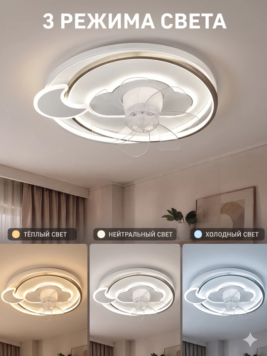 Ventilyatorli shift LED qandil, pult, 3 xil yorug‘lik rejimi, 25 m2 gacha, diametri 50 sm