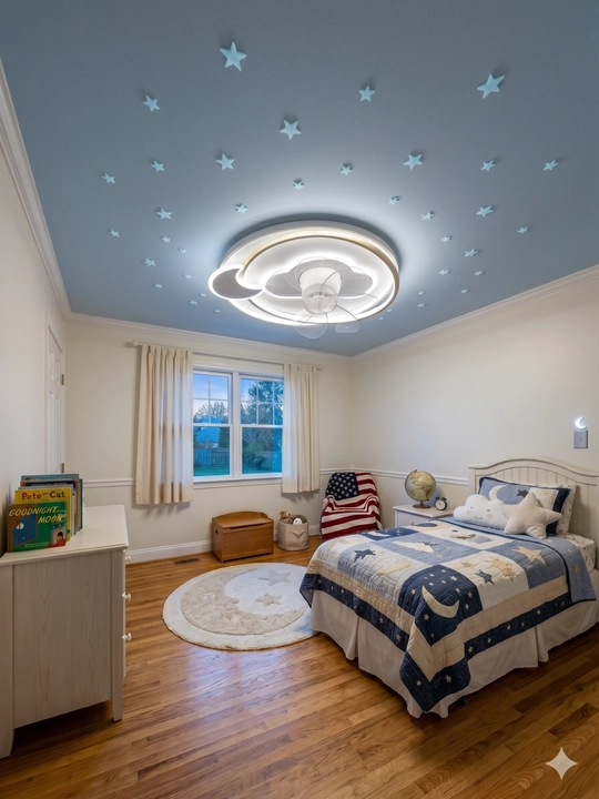 Ventilyatorli shift LED qandil, pult, 3 xil yorug‘lik rejimi, 25 m2 gacha, diametri 50 sm