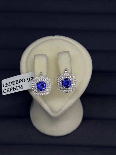 Серебряные серьги 925 пробы, серьги для женщин и девушек, — AURELI-35GSERGI999-СИНИЙ